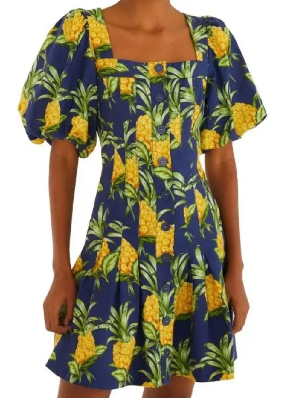 FARM Rio Pineapple Print Linen Blend Mini Dress